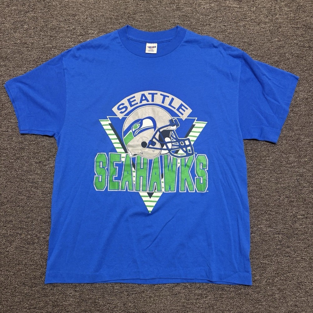 Seattle Seahawks Shirt Helmet Logo Vintage 90s Trench Single Stitch Mens Large